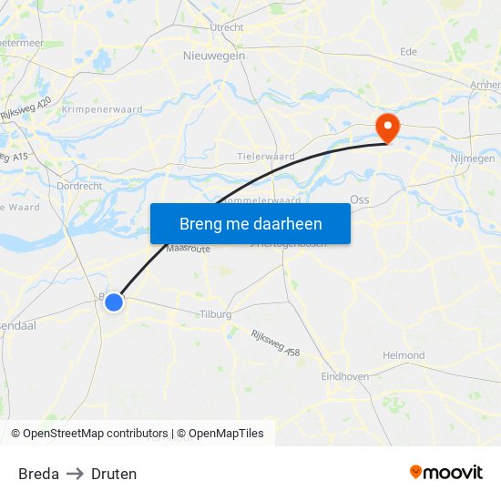 Breda to Druten map