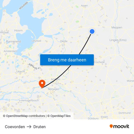 Coevorden to Druten map