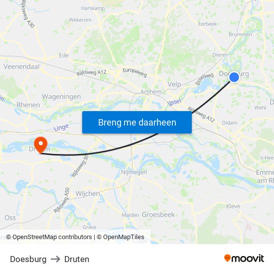 Doesburg to Druten map