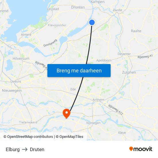 Elburg to Druten map