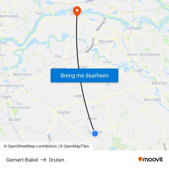 Gemert-Bakel to Druten map
