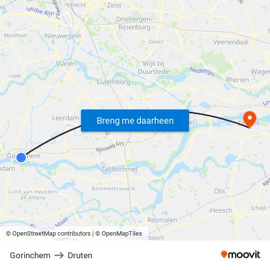 Gorinchem to Druten map