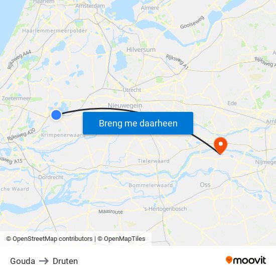 Gouda to Druten map