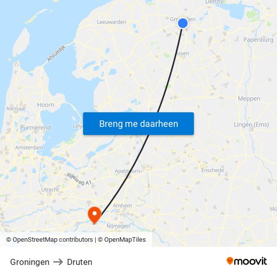 Groningen to Druten map