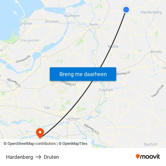 Hardenberg to Druten map