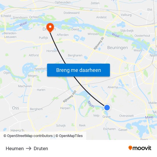 Heumen to Druten map