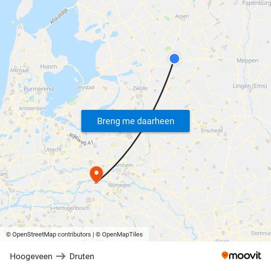 Hoogeveen to Druten map