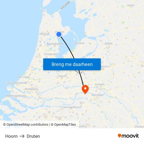 Hoorn to Druten map