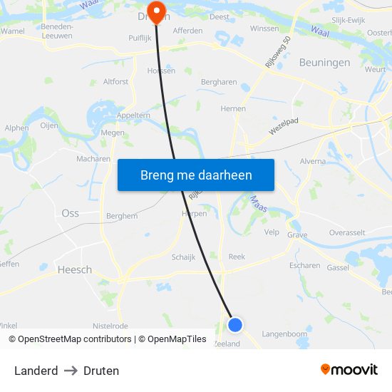Landerd to Druten map