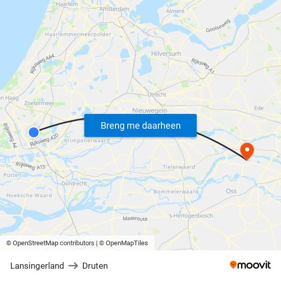 Lansingerland to Druten map