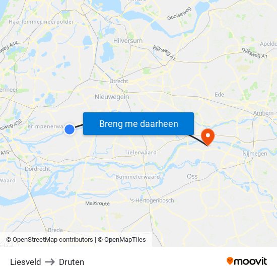 Liesveld to Druten map
