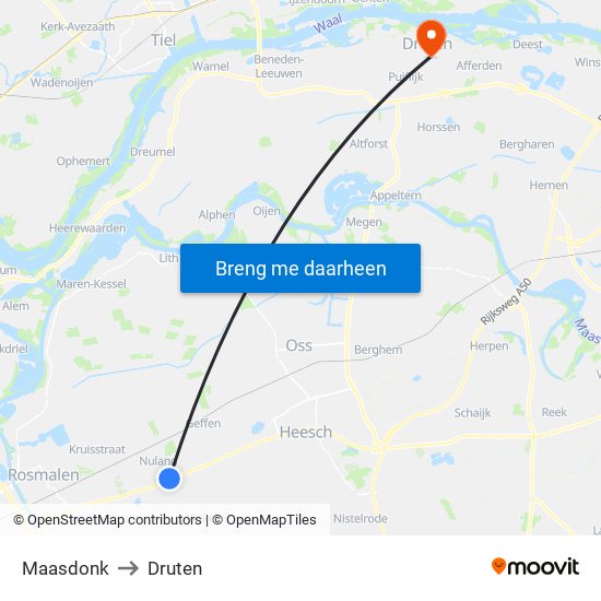 Maasdonk to Druten map