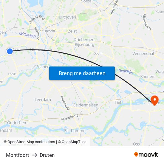 Montfoort to Druten map