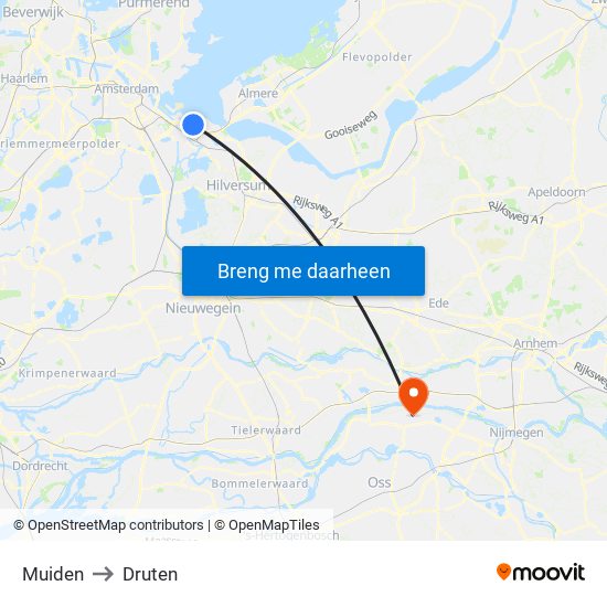 Muiden to Druten map