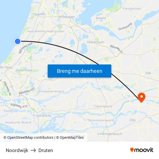 Noordwijk to Druten map