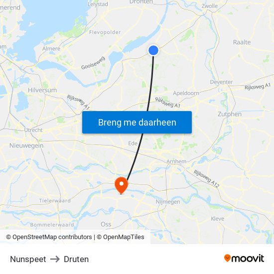 Nunspeet to Druten map