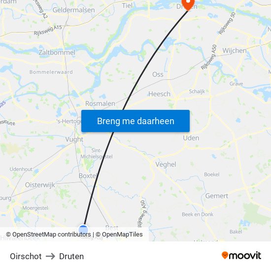 Oirschot to Druten map