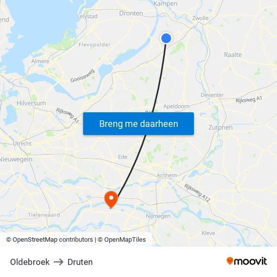 Oldebroek to Druten map