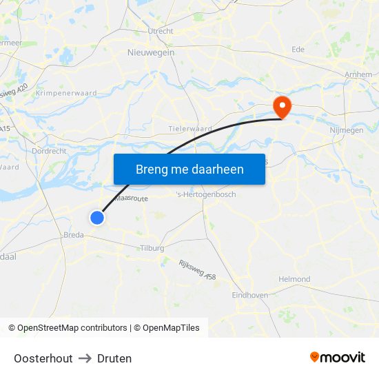 Oosterhout to Druten map