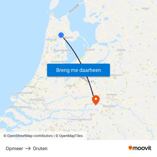 Opmeer to Druten map