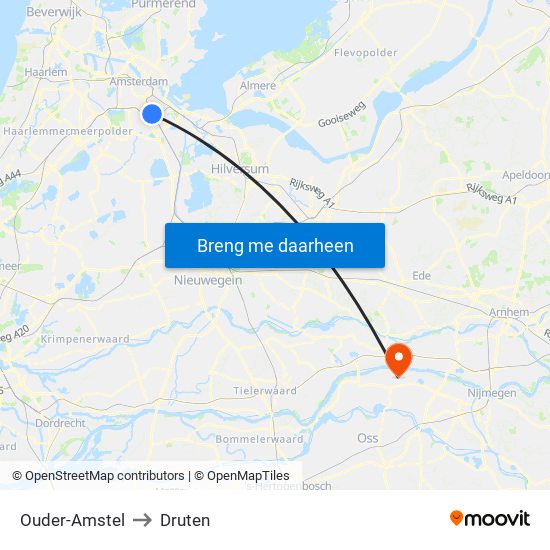 Ouder-Amstel to Druten map