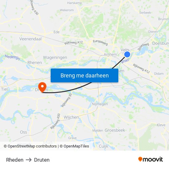 Rheden to Druten map