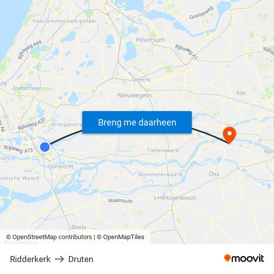 Ridderkerk to Druten map