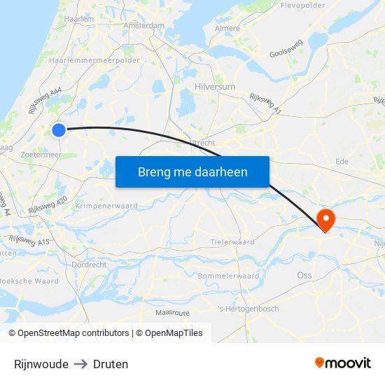 Rijnwoude to Druten map