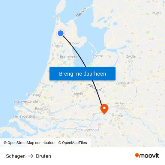 Schagen to Druten map