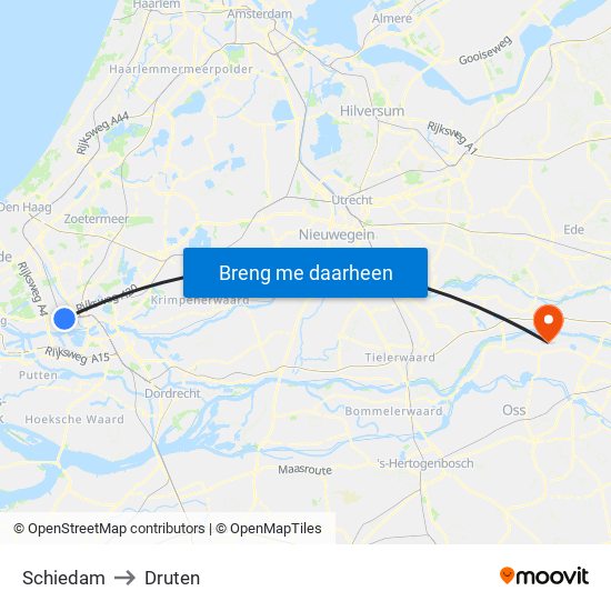 Schiedam to Druten map