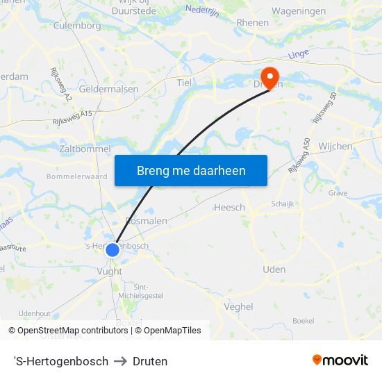 'S-Hertogenbosch to Druten map