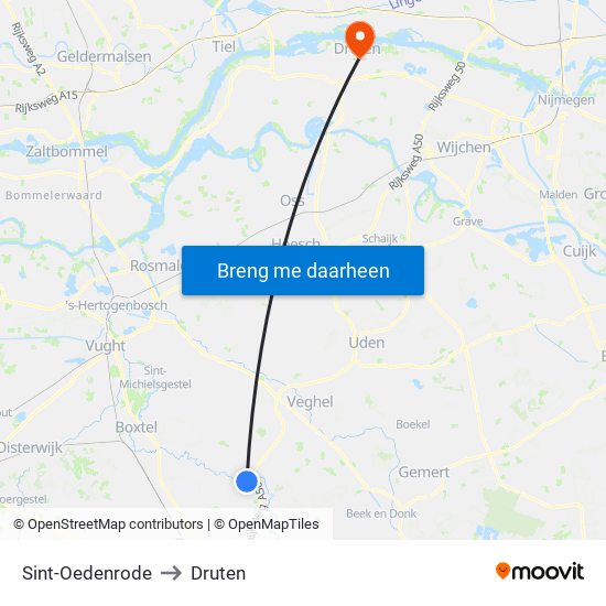 Sint-Oedenrode to Druten map