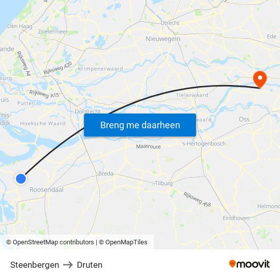 Steenbergen to Druten map