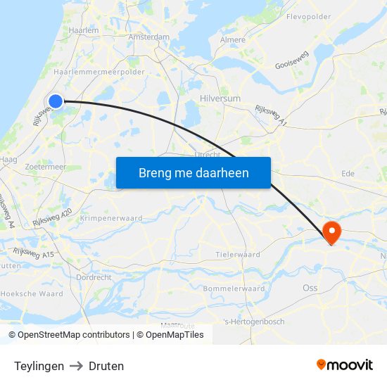 Teylingen to Druten map