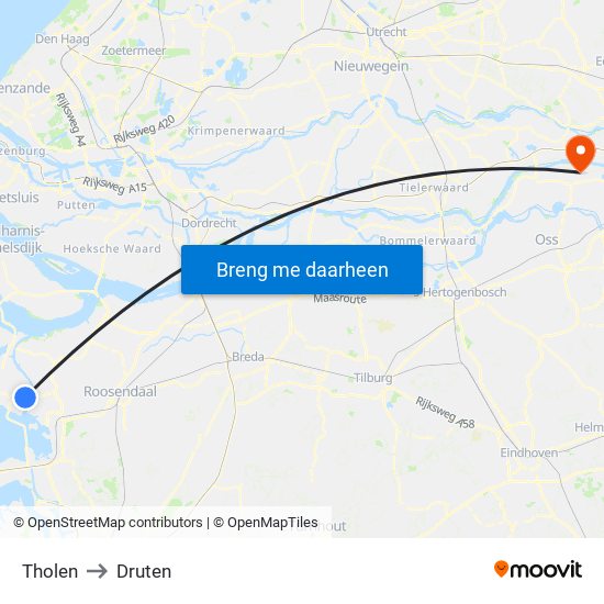 Tholen to Druten map