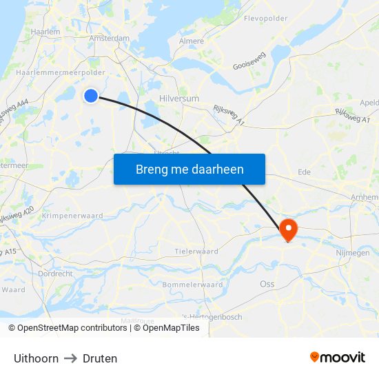 Uithoorn to Druten map