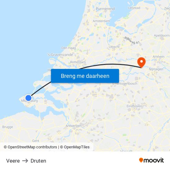 Veere to Druten map