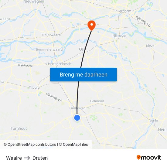 Waalre to Druten map