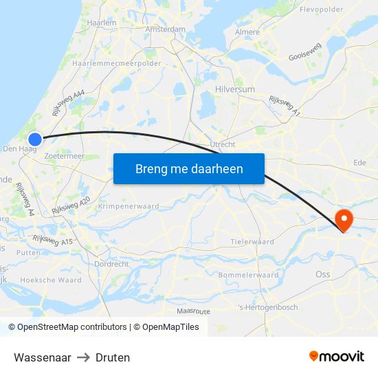 Wassenaar to Druten map