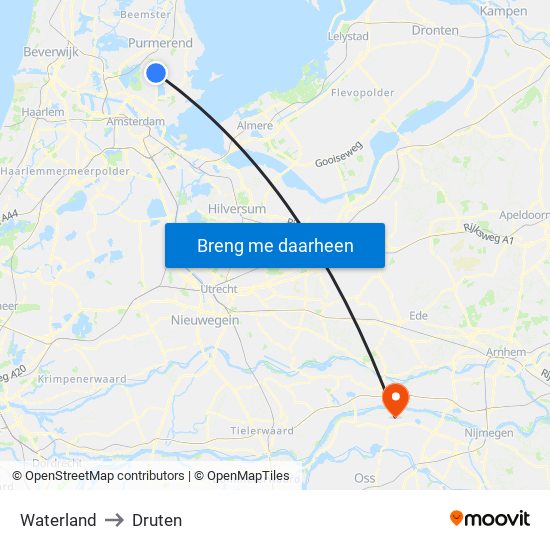 Waterland to Druten map