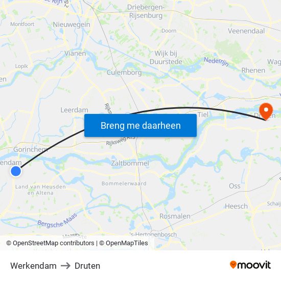 Werkendam to Druten map