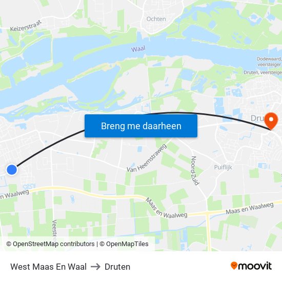 West Maas En Waal to Druten map