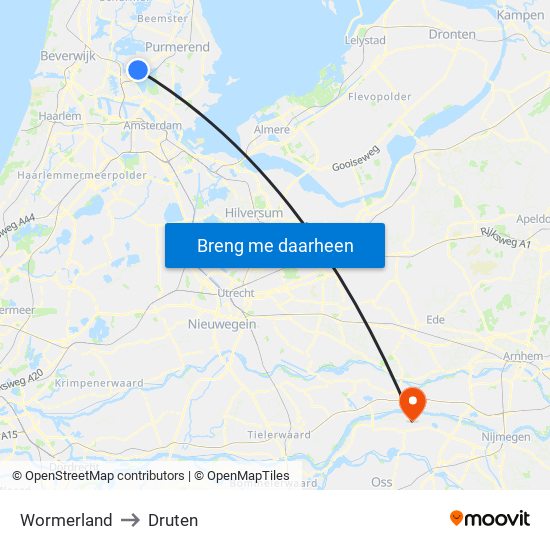 Wormerland to Druten map