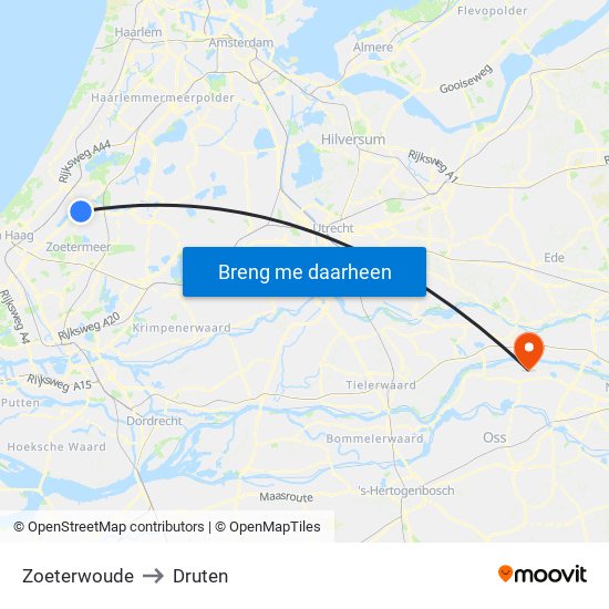 Zoeterwoude to Druten map