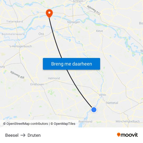 Beesel to Druten map