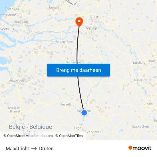 Maastricht to Druten map