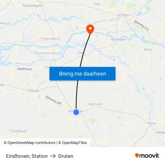 Eindhoven, Station to Druten map