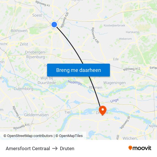 Amersfoort Centraal to Druten map