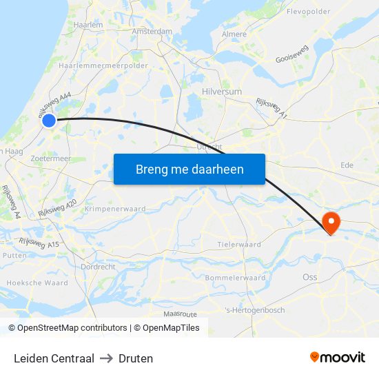Leiden Centraal to Druten map