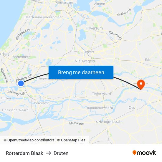 Rotterdam Blaak to Druten map